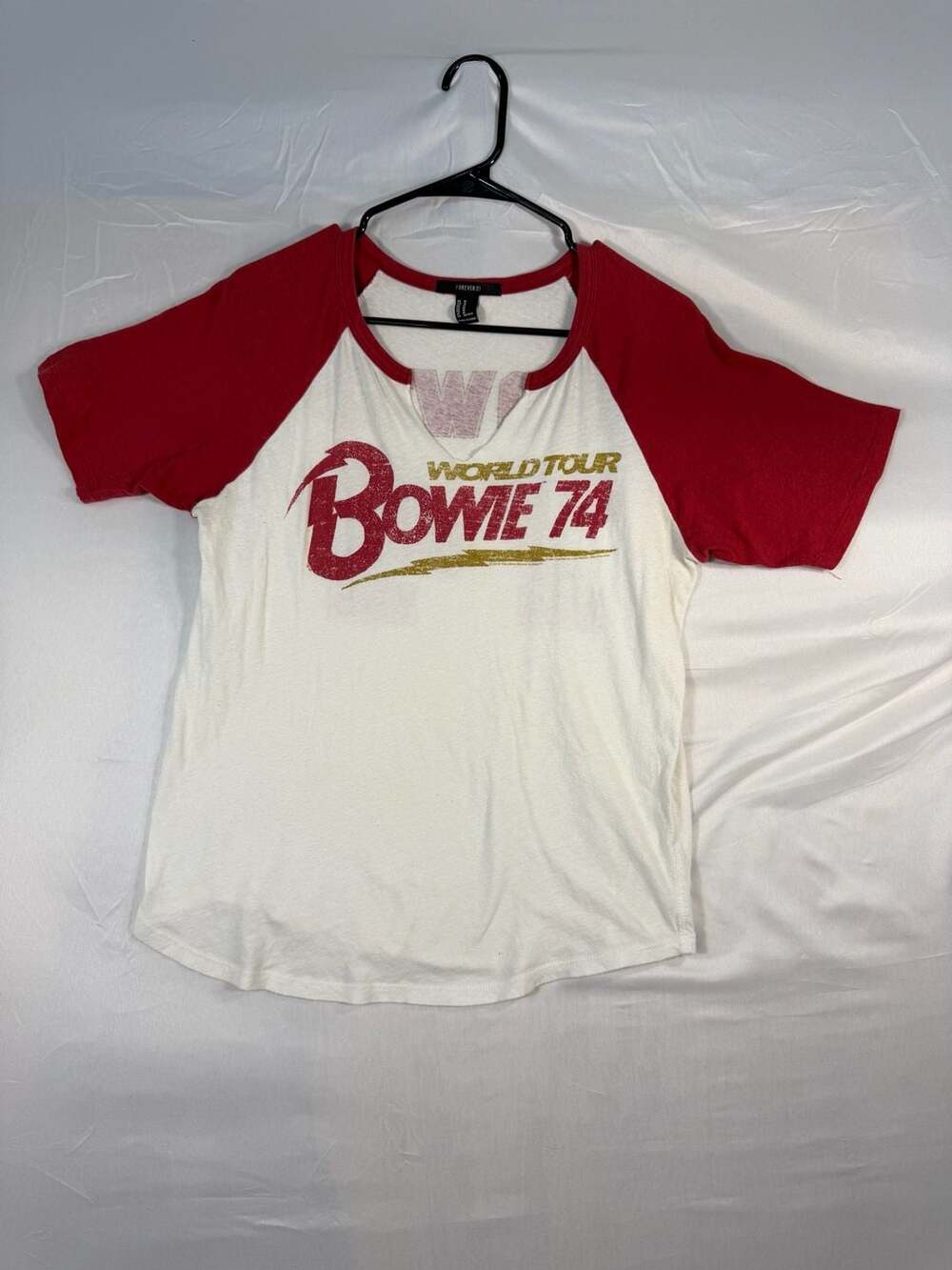 Forever 21 David Bowie 74 T-Shirt Size M Red White Raglan World Tour